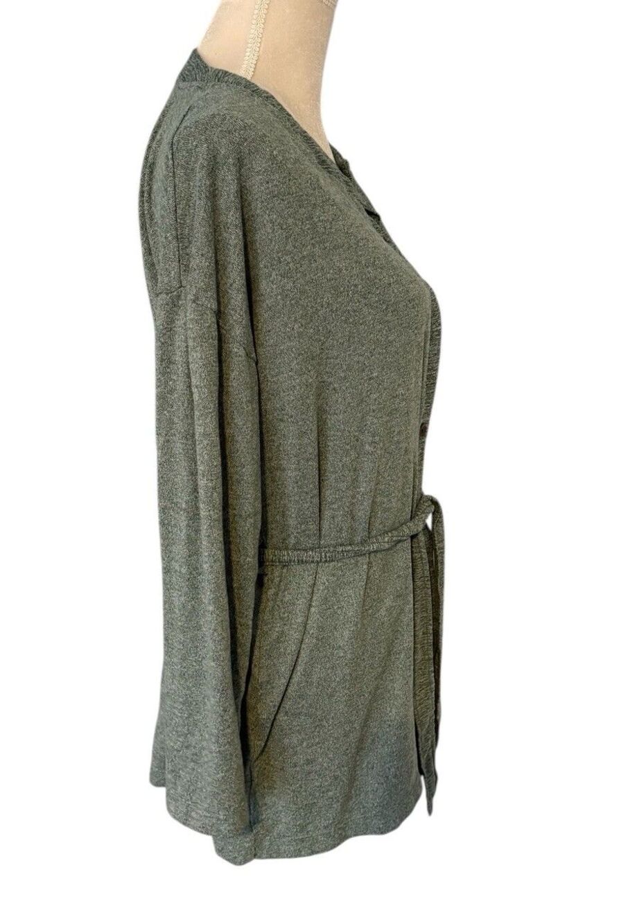Cuddl Duds Soft Knit One Button Cardigan Robe Size Small Thyme Green Heather - Picture 15 of 15